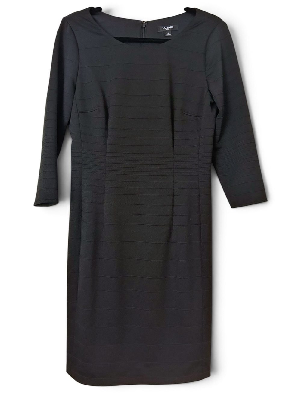 Tahari ASL Black 3/4 Sleeve Sheath Dress